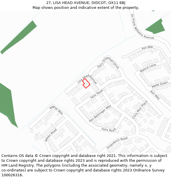 27, LISA HEAD AVENUE, DIDCOT, OX11 6BJ: Location map and indicative extent of plot