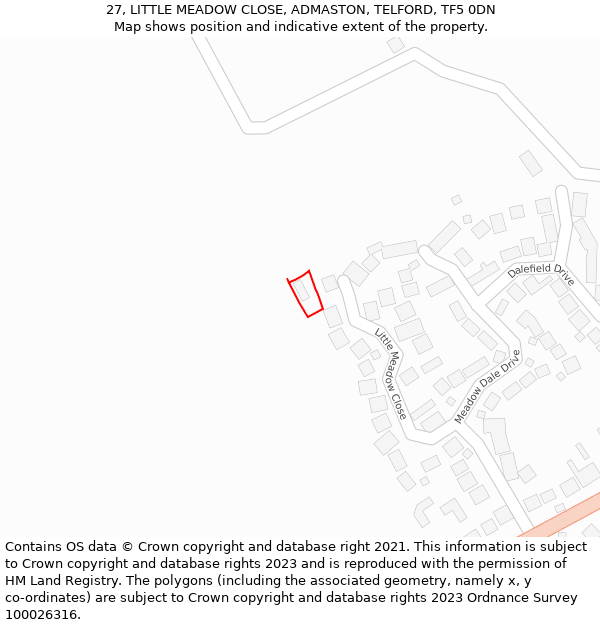 27, LITTLE MEADOW CLOSE, ADMASTON, TELFORD, TF5 0DN: Location map and indicative extent of plot