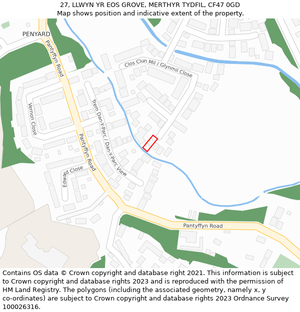 27, LLWYN YR EOS GROVE, MERTHYR TYDFIL, CF47 0GD: Location map and indicative extent of plot