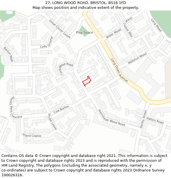 27, LONG WOOD ROAD, BRISTOL, BS16 1FD: Location map and indicative extent of plot