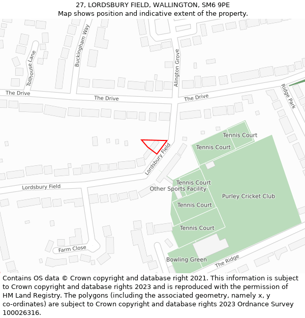 27, LORDSBURY FIELD, WALLINGTON, SM6 9PE: Location map and indicative extent of plot