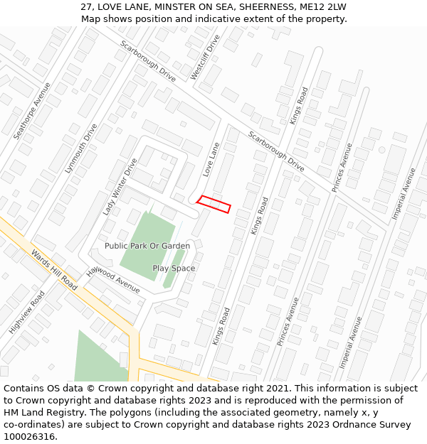 27, LOVE LANE, MINSTER ON SEA, SHEERNESS, ME12 2LW: Location map and indicative extent of plot
