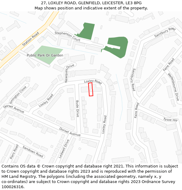 27, LOXLEY ROAD, GLENFIELD, LEICESTER, LE3 8PG: Location map and indicative extent of plot
