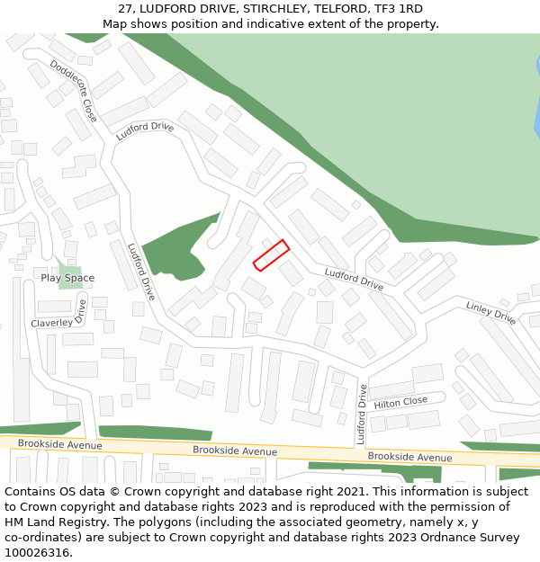 27, LUDFORD DRIVE, STIRCHLEY, TELFORD, TF3 1RD: Location map and indicative extent of plot
