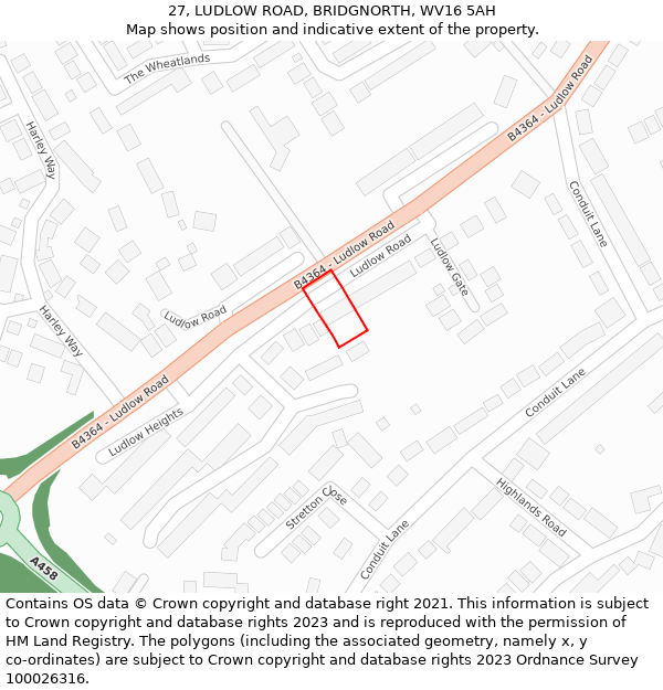 27, LUDLOW ROAD, BRIDGNORTH, WV16 5AH: Location map and indicative extent of plot