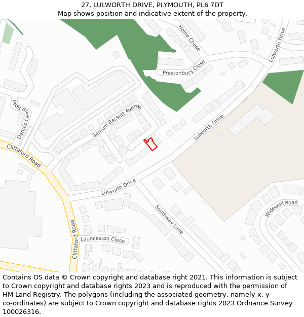 27, LULWORTH DRIVE, PLYMOUTH, PL6 7DT: Location map and indicative extent of plot