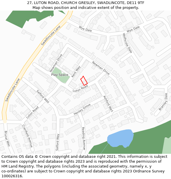 27, LUTON ROAD, CHURCH GRESLEY, SWADLINCOTE, DE11 9TF: Location map and indicative extent of plot