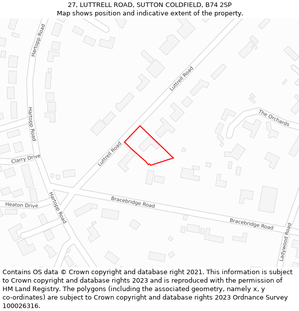 27, LUTTRELL ROAD, SUTTON COLDFIELD, B74 2SP: Location map and indicative extent of plot