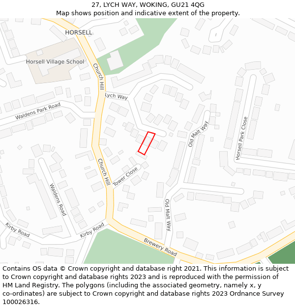 27, LYCH WAY, WOKING, GU21 4QG: Location map and indicative extent of plot