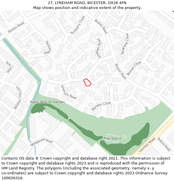 27, LYNEHAM ROAD, BICESTER, OX26 4FN: Location map and indicative extent of plot