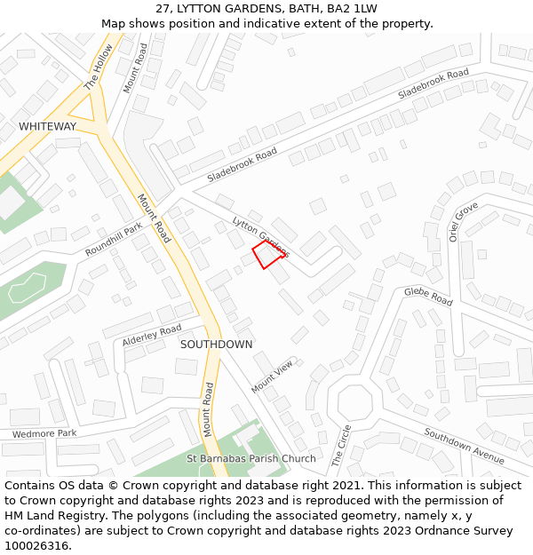 27, LYTTON GARDENS, BATH, BA2 1LW: Location map and indicative extent of plot