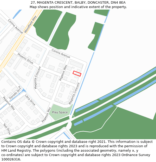 27, MAGENTA CRESCENT, BALBY, DONCASTER, DN4 8EA: Location map and indicative extent of plot