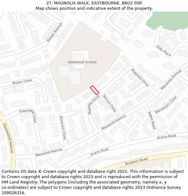 27, MAGNOLIA WALK, EASTBOURNE, BN22 0SR: Location map and indicative extent of plot