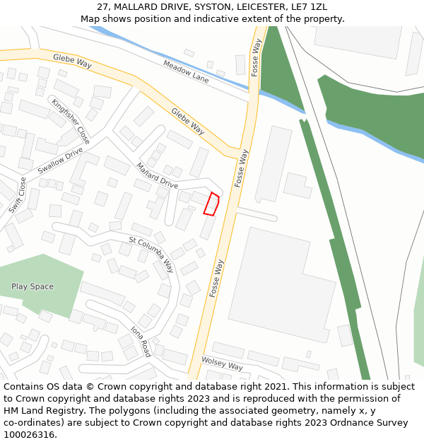 27, MALLARD DRIVE, SYSTON, LEICESTER, LE7 1ZL: Location map and indicative extent of plot