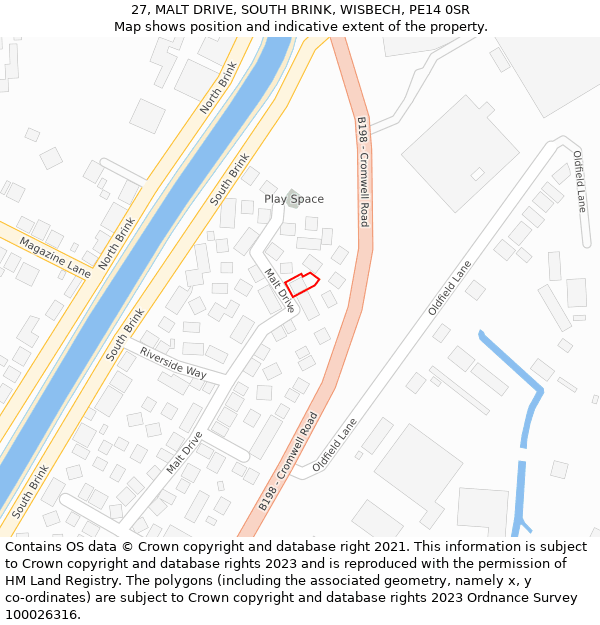 27, MALT DRIVE, SOUTH BRINK, WISBECH, PE14 0SR: Location map and indicative extent of plot