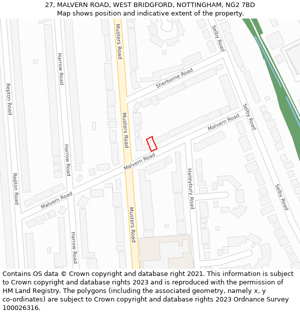 27, MALVERN ROAD, WEST BRIDGFORD, NOTTINGHAM, NG2 7BD: Location map and indicative extent of plot