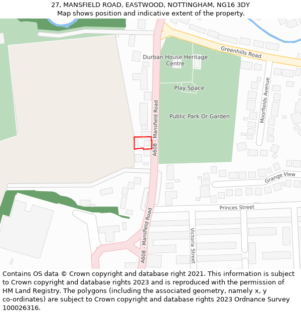 27, MANSFIELD ROAD, EASTWOOD, NOTTINGHAM, NG16 3DY: Location map and indicative extent of plot