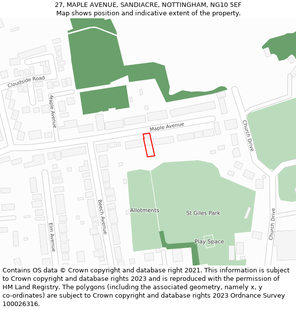 27, MAPLE AVENUE, SANDIACRE, NOTTINGHAM, NG10 5EF: Location map and indicative extent of plot