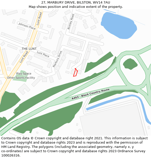 27, MARBURY DRIVE, BILSTON, WV14 7AU: Location map and indicative extent of plot