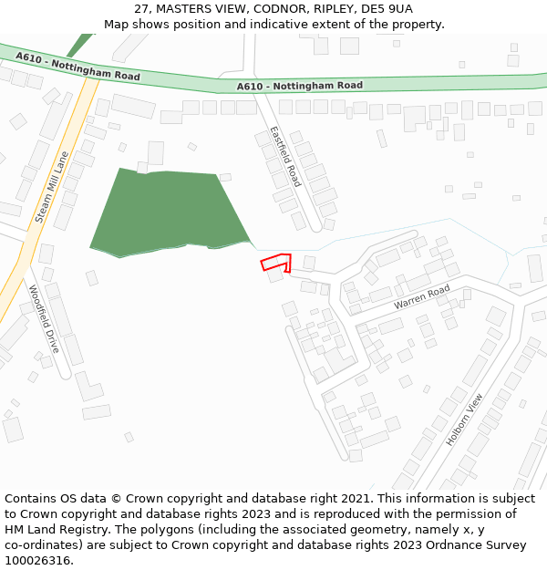 27, MASTERS VIEW, CODNOR, RIPLEY, DE5 9UA: Location map and indicative extent of plot