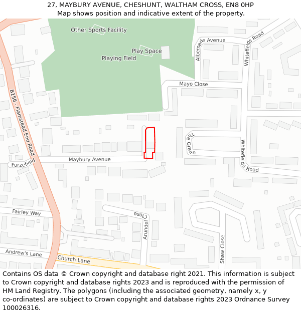 27, MAYBURY AVENUE, CHESHUNT, WALTHAM CROSS, EN8 0HP: Location map and indicative extent of plot