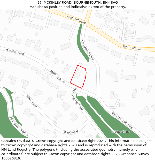 27, MCKINLEY ROAD, BOURNEMOUTH, BH4 8AG: Location map and indicative extent of plot