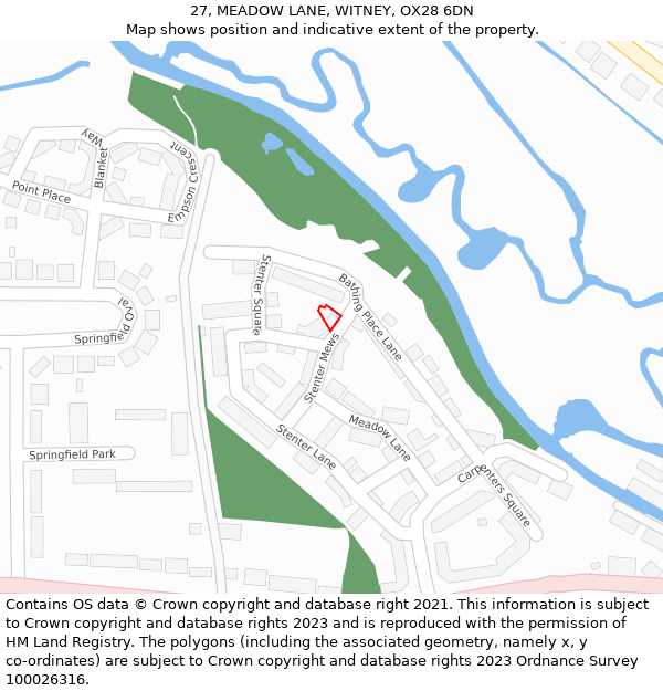 27, MEADOW LANE, WITNEY, OX28 6DN: Location map and indicative extent of plot