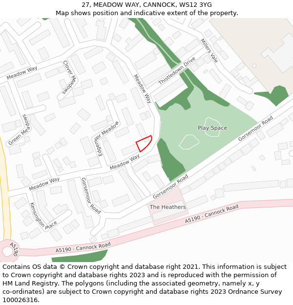 27, MEADOW WAY, CANNOCK, WS12 3YG: Location map and indicative extent of plot
