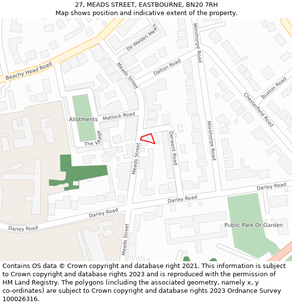 27, MEADS STREET, EASTBOURNE, BN20 7RH: Location map and indicative extent of plot