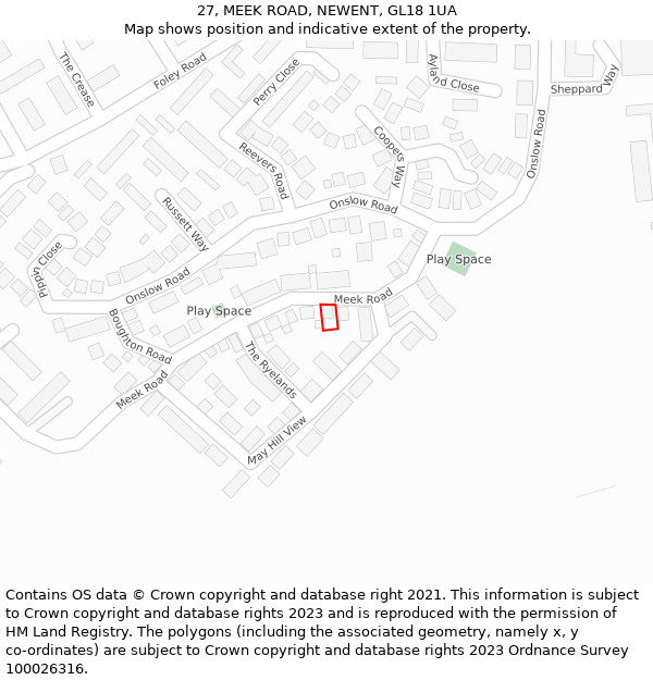 27, MEEK ROAD, NEWENT, GL18 1UA: Location map and indicative extent of plot