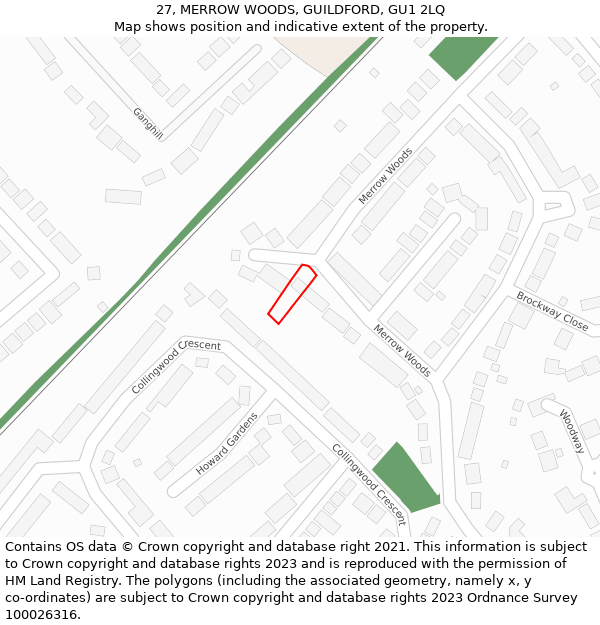 27, MERROW WOODS, GUILDFORD, GU1 2LQ: Location map and indicative extent of plot