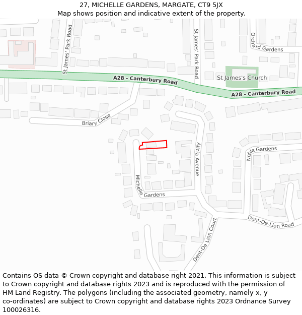 27, MICHELLE GARDENS, MARGATE, CT9 5JX: Location map and indicative extent of plot