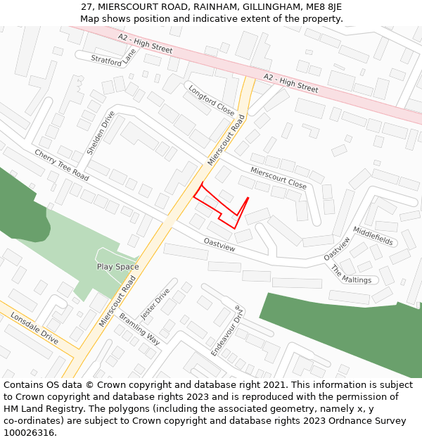 27, MIERSCOURT ROAD, RAINHAM, GILLINGHAM, ME8 8JE: Location map and indicative extent of plot