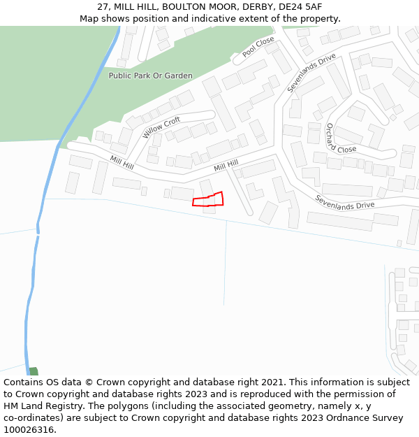 27, MILL HILL, BOULTON MOOR, DERBY, DE24 5AF: Location map and indicative extent of plot