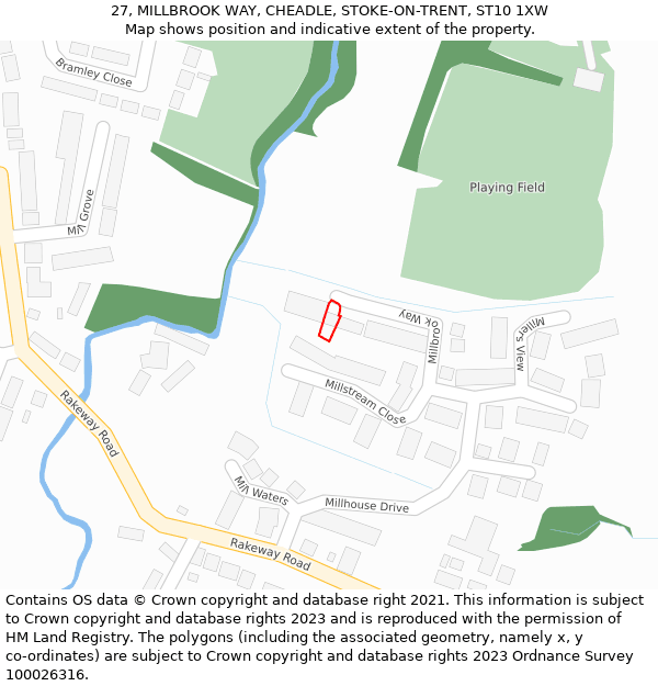 27, MILLBROOK WAY, CHEADLE, STOKE-ON-TRENT, ST10 1XW: Location map and indicative extent of plot