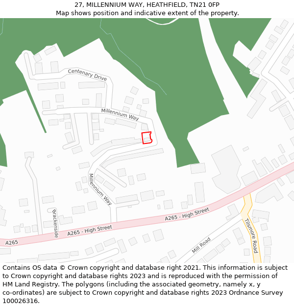 27, MILLENNIUM WAY, HEATHFIELD, TN21 0FP: Location map and indicative extent of plot