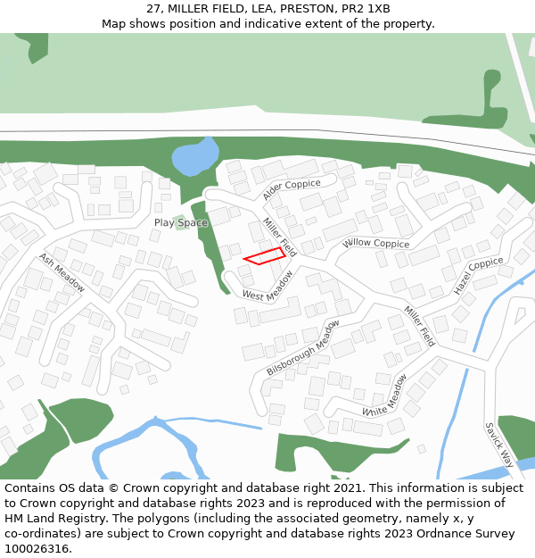 27, MILLER FIELD, LEA, PRESTON, PR2 1XB: Location map and indicative extent of plot