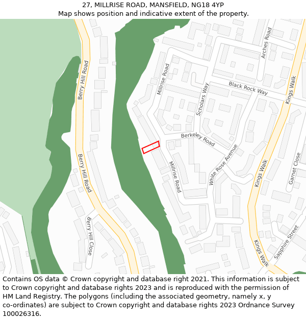 27, MILLRISE ROAD, MANSFIELD, NG18 4YP: Location map and indicative extent of plot