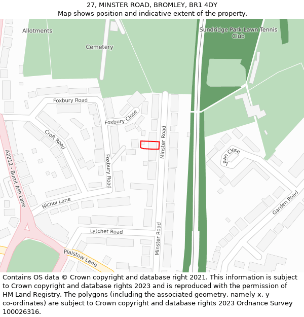 27, MINSTER ROAD, BROMLEY, BR1 4DY: Location map and indicative extent of plot