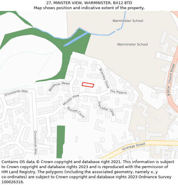 27, MINSTER VIEW, WARMINSTER, BA12 8TD: Location map and indicative extent of plot