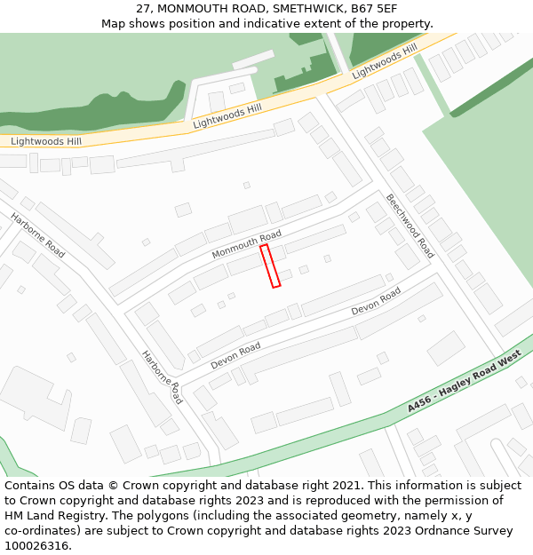 27, MONMOUTH ROAD, SMETHWICK, B67 5EF: Location map and indicative extent of plot