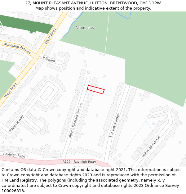 27, MOUNT PLEASANT AVENUE, HUTTON, BRENTWOOD, CM13 1PW: Location map and indicative extent of plot