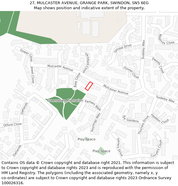 27, MULCASTER AVENUE, GRANGE PARK, SWINDON, SN5 6EG: Location map and indicative extent of plot