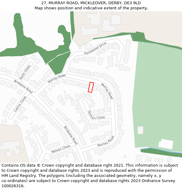 27, MURRAY ROAD, MICKLEOVER, DERBY, DE3 9LD: Location map and indicative extent of plot