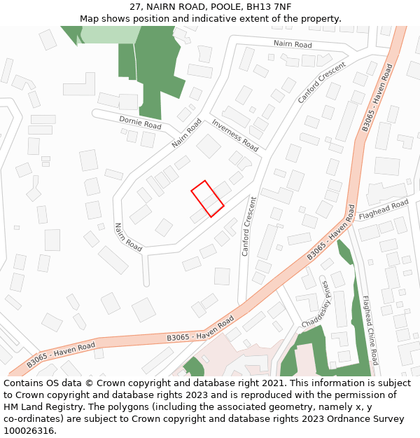 27, NAIRN ROAD, POOLE, BH13 7NF: Location map and indicative extent of plot
