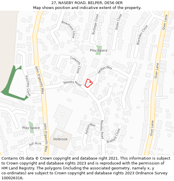 27, NASEBY ROAD, BELPER, DE56 0ER: Location map and indicative extent of plot