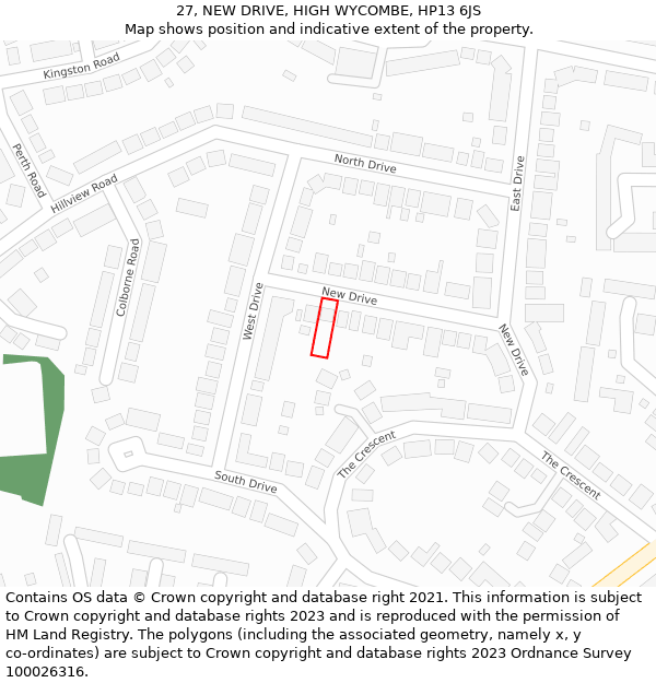 27, NEW DRIVE, HIGH WYCOMBE, HP13 6JS: Location map and indicative extent of plot