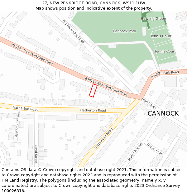 27, NEW PENKRIDGE ROAD, CANNOCK, WS11 1HW: Location map and indicative extent of plot