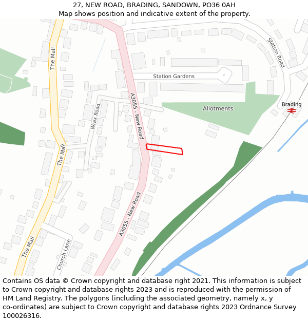 27, NEW ROAD, BRADING, SANDOWN, PO36 0AH: Location map and indicative extent of plot