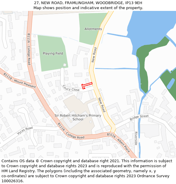 27, NEW ROAD, FRAMLINGHAM, WOODBRIDGE, IP13 9EH: Location map and indicative extent of plot